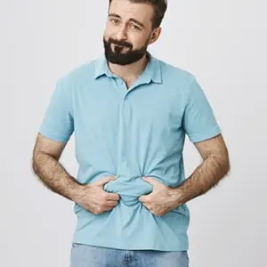 Man with a slightly extra belly.